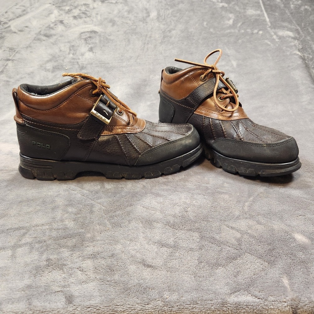 Polo Ralph Lauren Boots Mens 11 Brown Leather Duck Buckle Ankle  Dover III - Picture 3 of 12